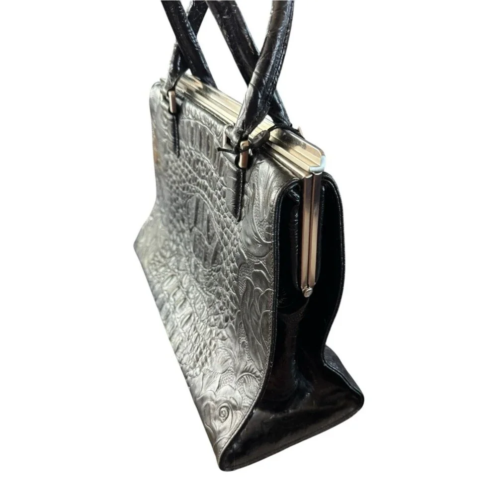 Black Embossed Croc-Pattern Tote Bag